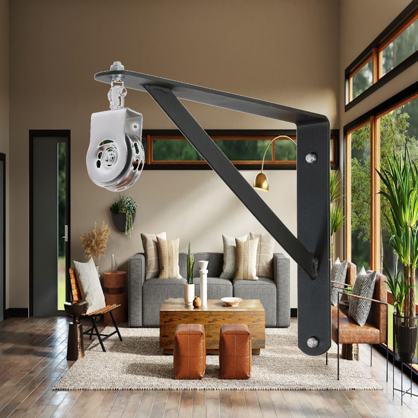 Home Gym Pulley System - Alat Latihan Pulley Bahu dengan Pegangan,