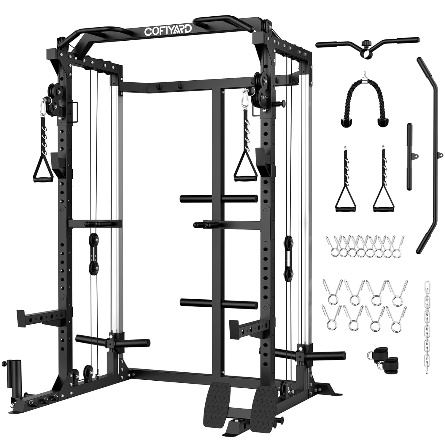 Home Gym Rack With Cables - Rak Kekuatan Multi-Fungsi dengan Sistem Kabel