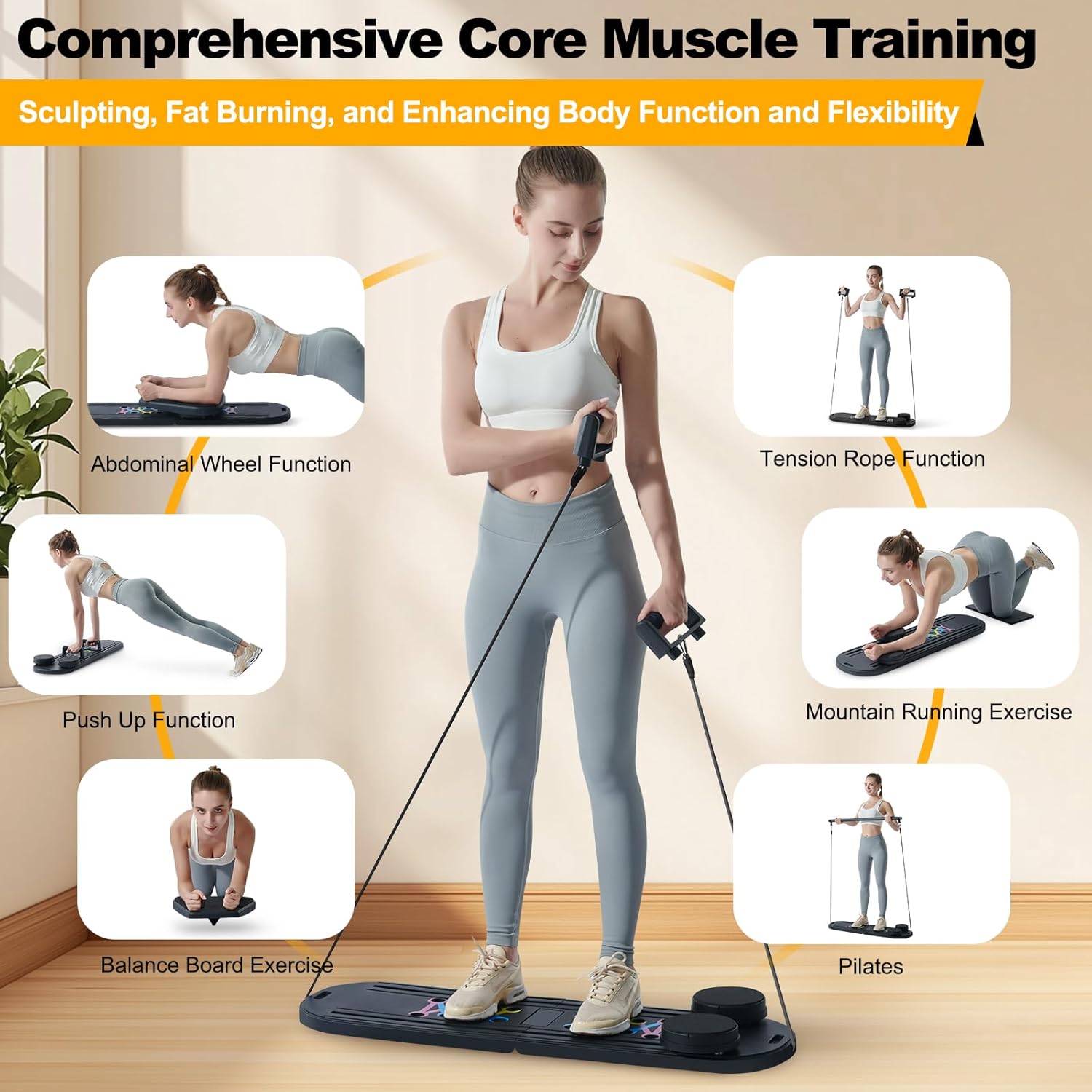 Ab Roller Wheel - Mesin Pilates Reformers Multifungsi Portabel 6-in-1,